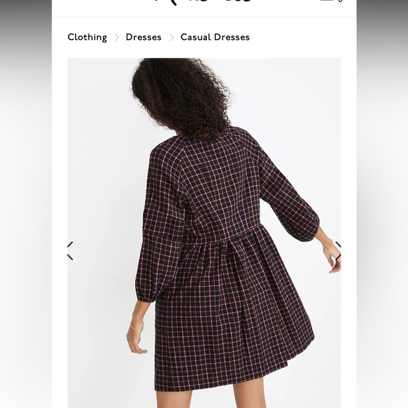 Madewell Plaid Flannel Raglan Button Front Shirt Dress Size 6 EUC - Picture 4 of 13